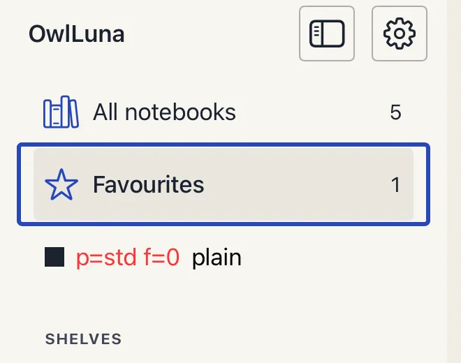 A close view of the sidebar with a focus ring round the Favourites row and, under it, a test row reading p=std f=0 plain.