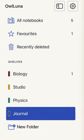 The sidebar by day with the Journal shelf selected on a woven cobalt plate.