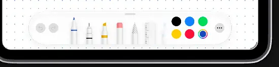 A close crop of the system’s tool picker: undo, redo, six drawing tools, a ruler and six colours.