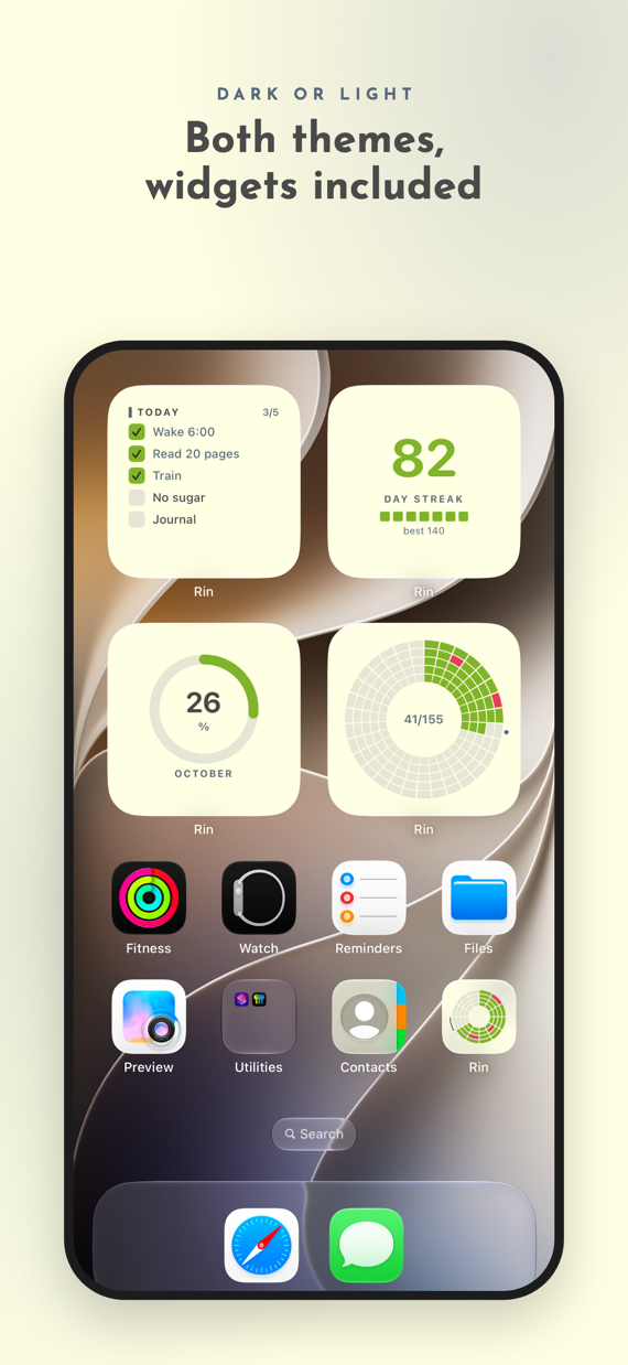 Widgets in the light theme: both themes, widgets included